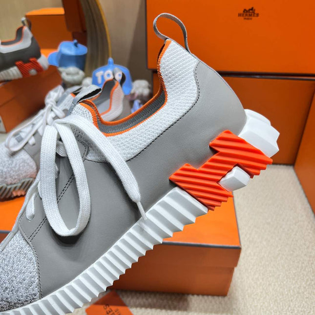 DEPART SLIP-ON SNEAKER IN WHITE MIX MOUSE GRAY KNIT AND CALFSKIN