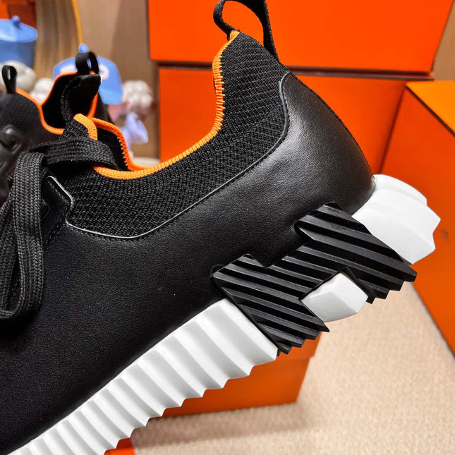 DEPART SLIP-ON SNEAKER IN BLACK MIX WHITE KNIT AND CALFSKIN