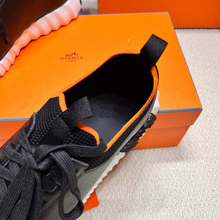 DEPART SLIP-ON SNEAKER IN BLACK MIX WHITE KNIT AND CALFSKIN