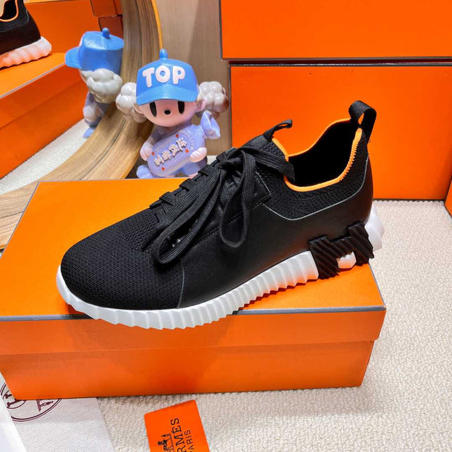 DEPART SLIP-ON SNEAKER IN BLACK MIX WHITE KNIT AND CALFSKIN