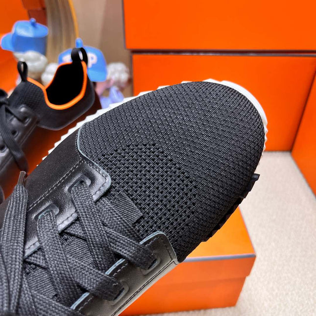 DEPART SLIP-ON SNEAKER IN BLACK MIX WHITE KNIT AND CALFSKIN