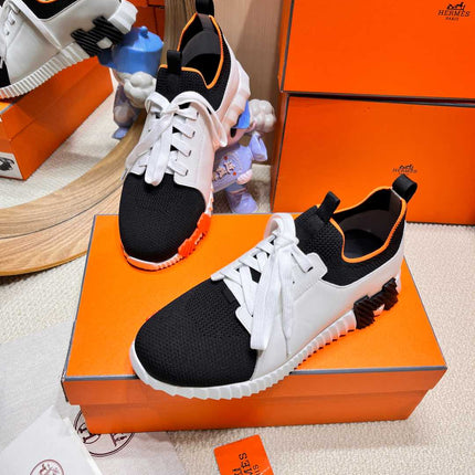 DEPART SLIP-ON SNEAKER IN WHITE MIX BLACK KNIT AND CALFSKIN