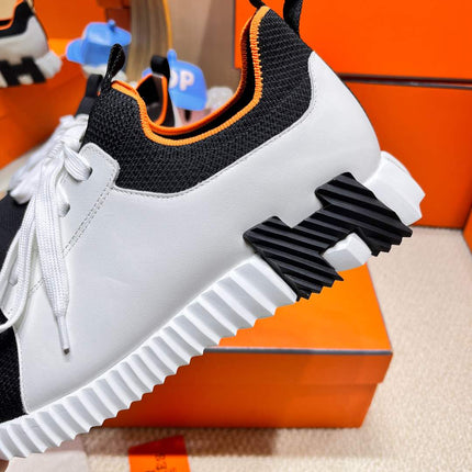 DEPART SLIP-ON SNEAKER IN WHITE MIX BLACK KNIT AND CALFSKIN