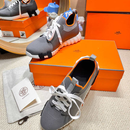 DEPART SLIP-ON SNEAKER IN MOUSE GRAY KNIT AND CALFSKIN