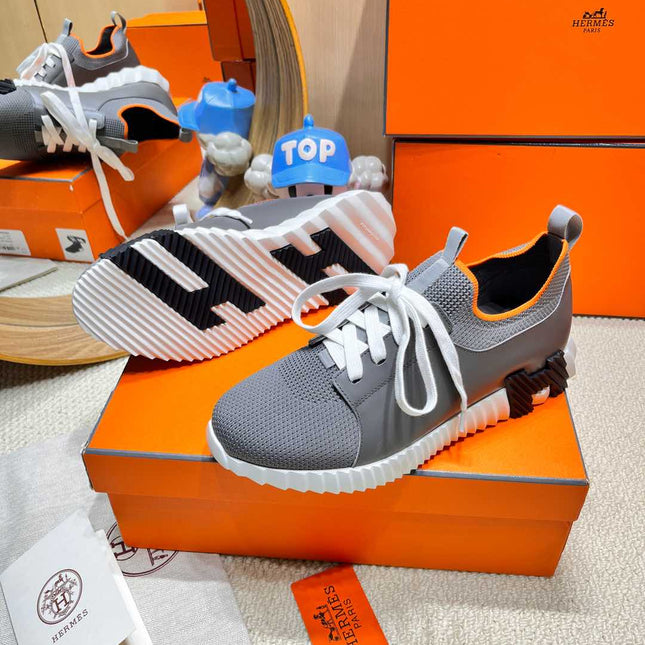 DEPART SLIP-ON SNEAKER IN MOUSE GRAY KNIT AND CALFSKIN