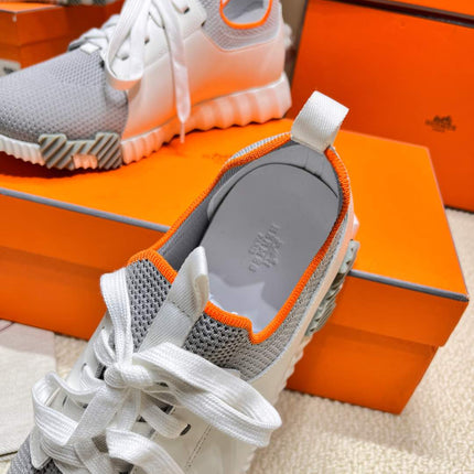 DEPART SLIP-ON SNEAKER IN WHITE MIX SHARK GRAY KNIT AND CALFSKIN