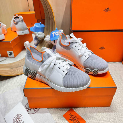 DEPART SLIP-ON SNEAKER IN WHITE MIX SHARK GRAY KNIT AND CALFSKIN