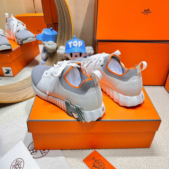 DEPART SLIP-ON SNEAKER IN WHITE MIX SHARK GRAY KNIT AND CALFSKIN