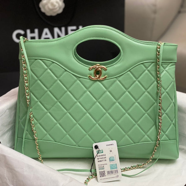 CC 39 LARGE SHOPPING BAG IN GREEN MINT CALFSKIN