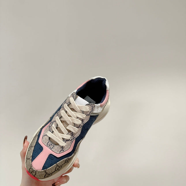 GG RHYTON TRAINER LIGHT BROWN AND PINK CALFSKIN