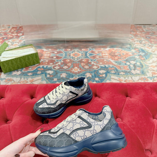 GG RHYTON TRAINER CHARCOAL AND LIGHT GRAY CALFSKIN