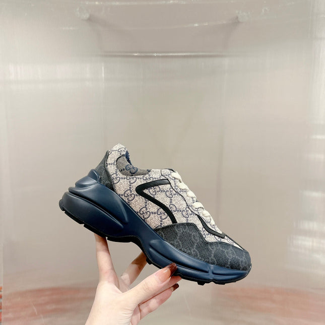 GG RHYTON TRAINER CHARCOAL AND LIGHT GRAY CALFSKIN
