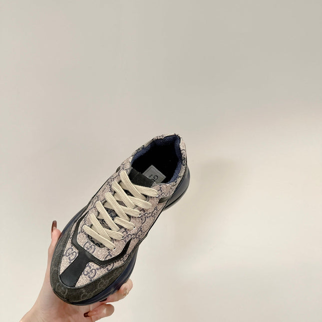 GG RHYTON TRAINER CHARCOAL AND LIGHT GRAY CALFSKIN