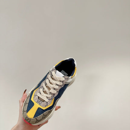 GG RHYTON TRAINER LIGHT BROWN AND LEMON CALFSKIN