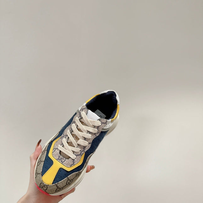 GG RHYTON TRAINER LIGHT BROWN AND LEMON CALFSKIN