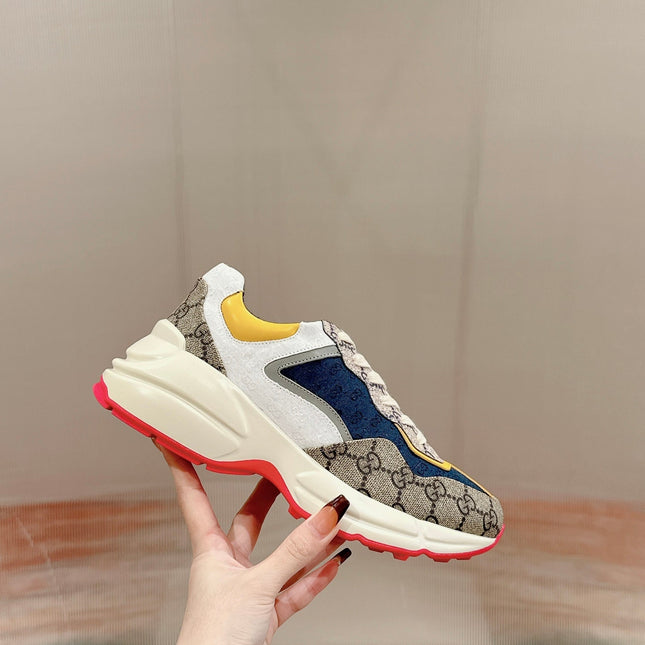 GG RHYTON TRAINER LIGHT BROWN AND LEMON CALFSKIN