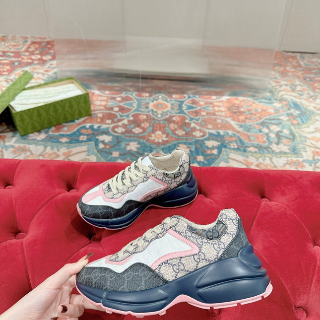 GG RHYTON TRAINER CHARCOAL AND WHITE CALFSKIN
