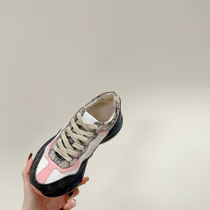 GG RHYTON TRAINER CHARCOAL AND WHITE CALFSKIN