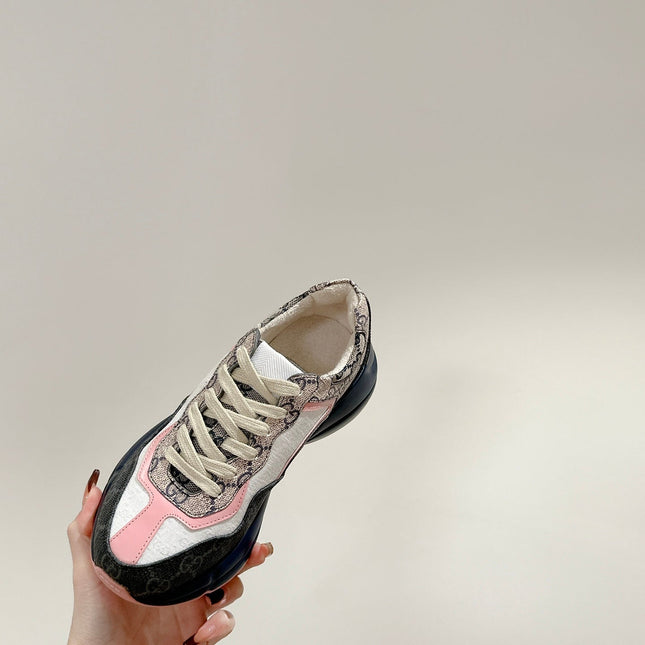 GG RHYTON TRAINER CHARCOAL AND WHITE CALFSKIN