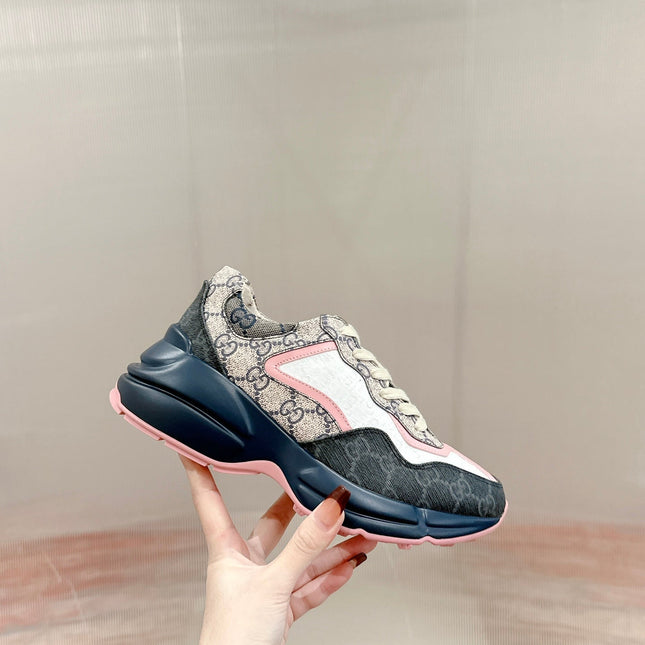GG RHYTON TRAINER CHARCOAL AND WHITE CALFSKIN