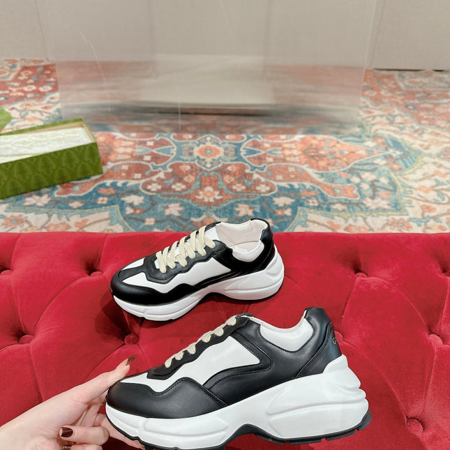 GG RHYTON TRAINER BLACK AND WHITE CALFSKIN