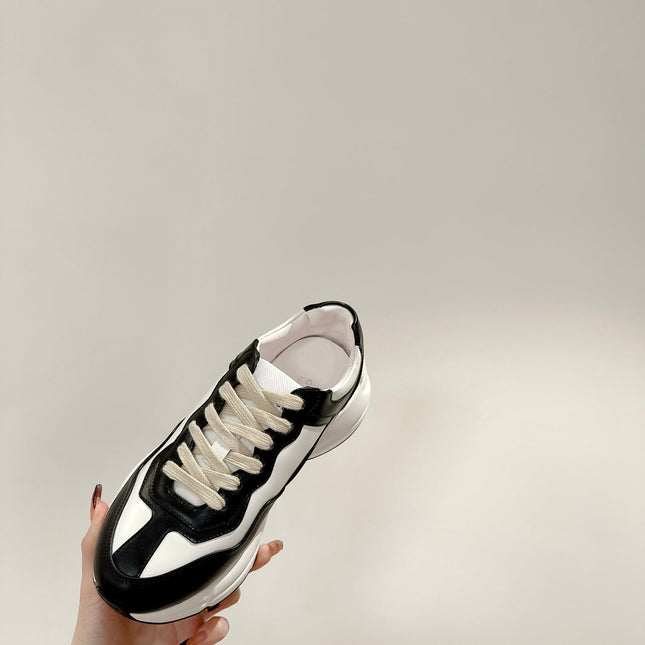 GG RHYTON TRAINER BLACK AND WHITE CALFSKIN