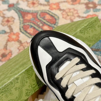 GG RHYTON TRAINER BLACK AND WHITE CALFSKIN