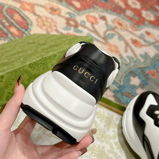 GG RHYTON TRAINER BLACK AND WHITE CALFSKIN