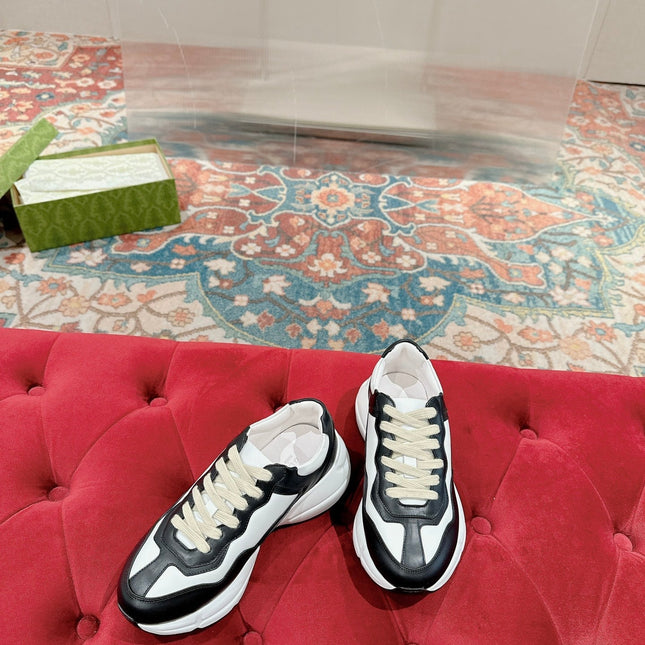 GG RHYTON TRAINER BLACK AND WHITE CALFSKIN