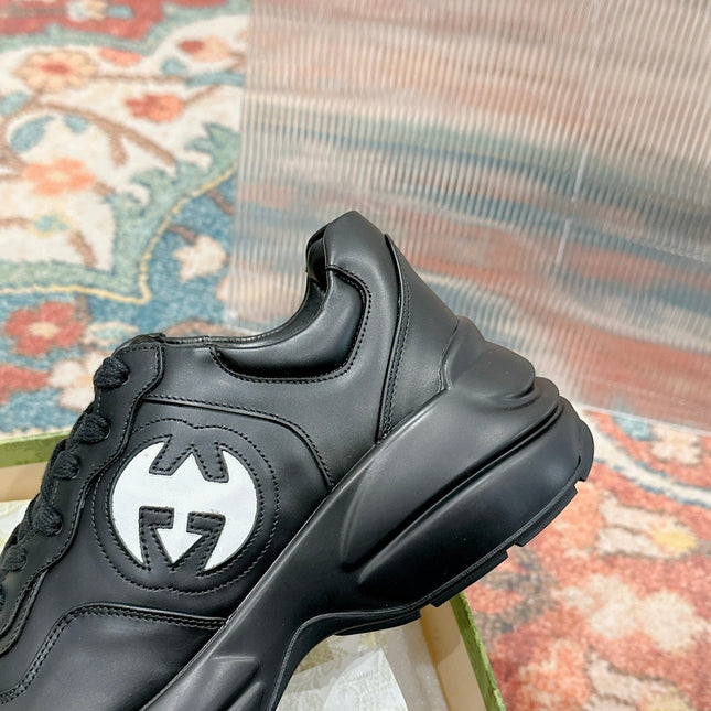 GG RHYTON TRAINER BLACK CALFSKIN WITH WHITE LOGO