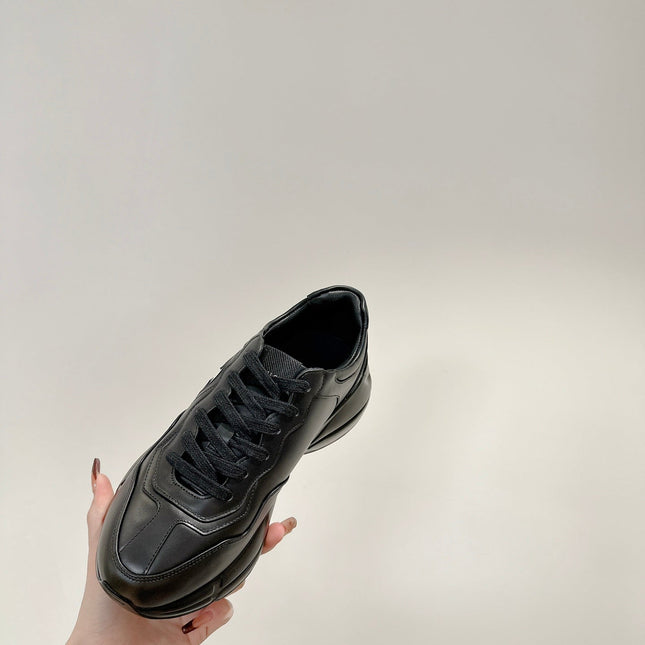 GG RHYTON TRAINER BLACK CALFSKIN WITH WHITE LOGO
