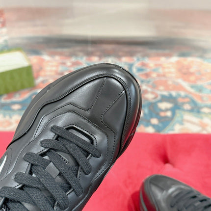 GG RHYTON TRAINER BLACK CALFSKIN WITH WHITE LOGO