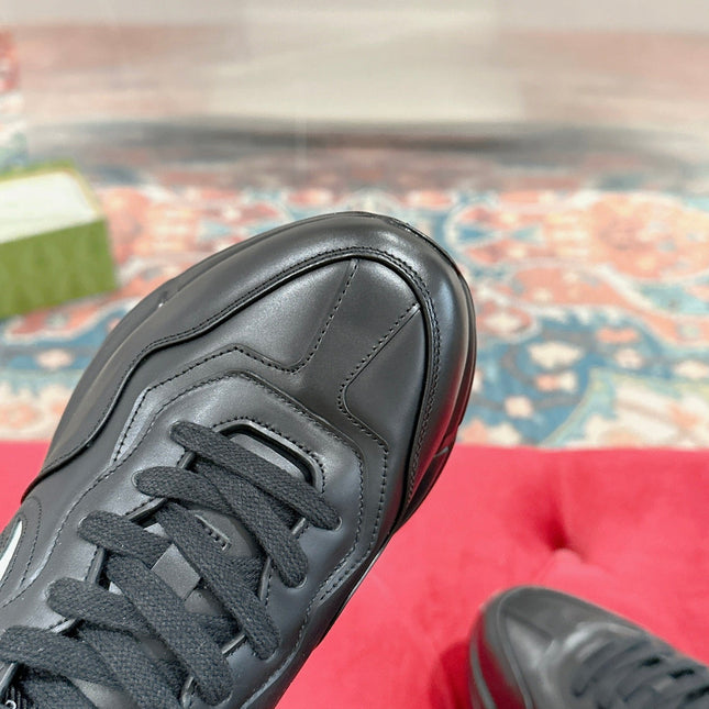 GG RHYTON TRAINER BLACK CALFSKIN WITH WHITE LOGO