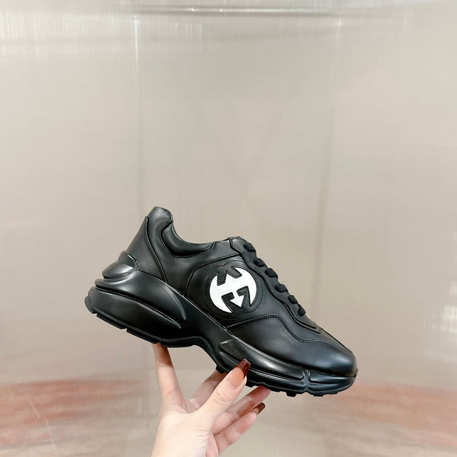 GG RHYTON TRAINER BLACK CALFSKIN WITH WHITE LOGO