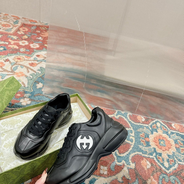 GG RHYTON TRAINER BLACK CALFSKIN WITH WHITE LOGO