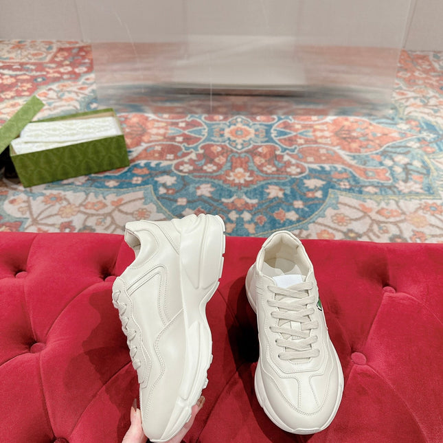 GG RHYTON TRAINER WHITE CALFSKIN WITH APPLE MOTIF