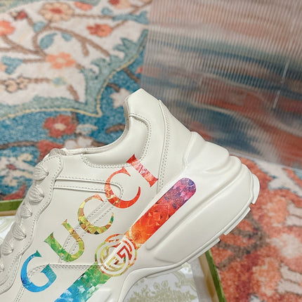GG RHYTON TRAINER WHITE CALFSKIN WITH MULTI PATTERNS