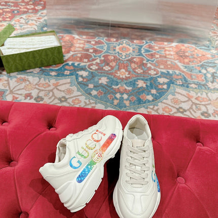 GG RHYTON TRAINER WHITE CALFSKIN WITH MULTI PATTERNS