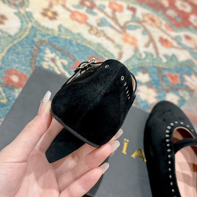 ALAIA MARY JANE IN BLACK SUEDE WITH SILVER HARDWARE