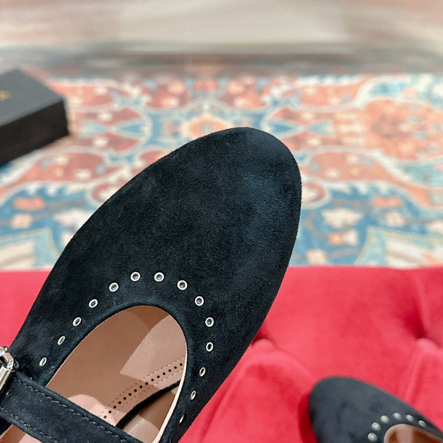 ALAIA MARY JANE IN BLACK SUEDE WITH SILVER HARDWARE