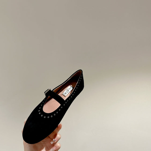 ALAIA MARY JANE IN BLACK SUEDE WITH SILVER HARDWARE