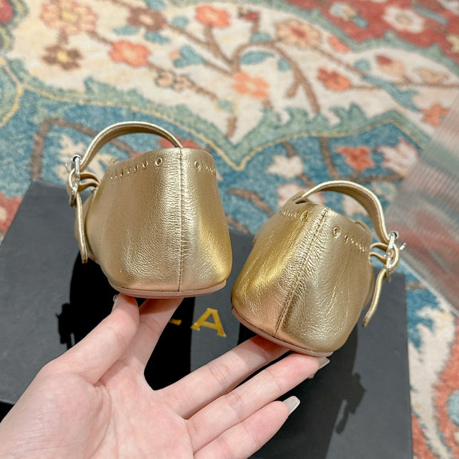 ALAIA MARY JANE IN GOLD LAMBSKIN WITH GOLD HARDWARE