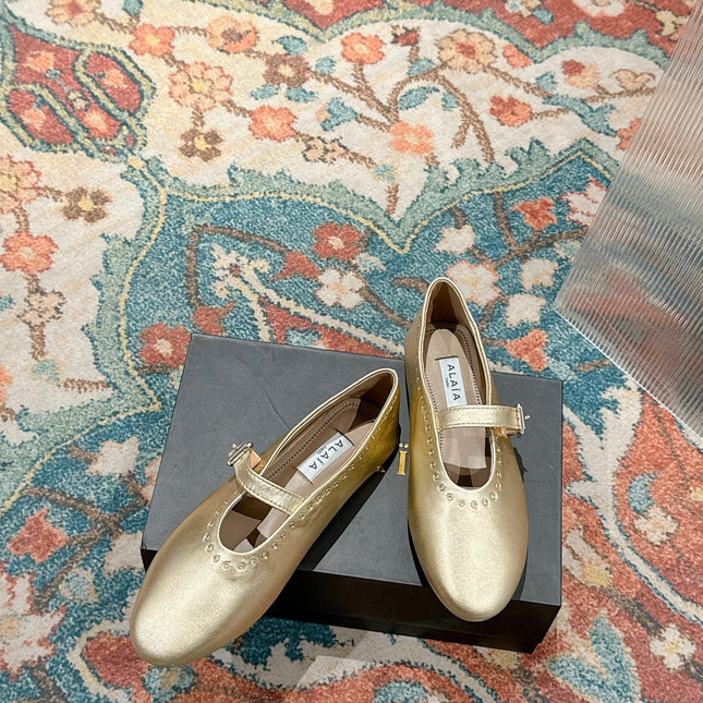 ALAIA MARY JANE IN GOLD LAMBSKIN WITH GOLD HARDWARE
