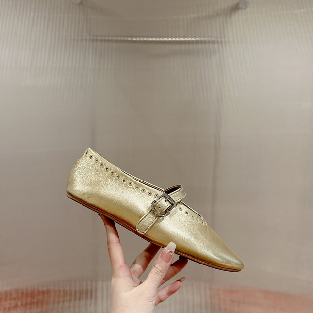 ALAIA MARY JANE IN GOLD LAMBSKIN WITH GOLD HARDWARE