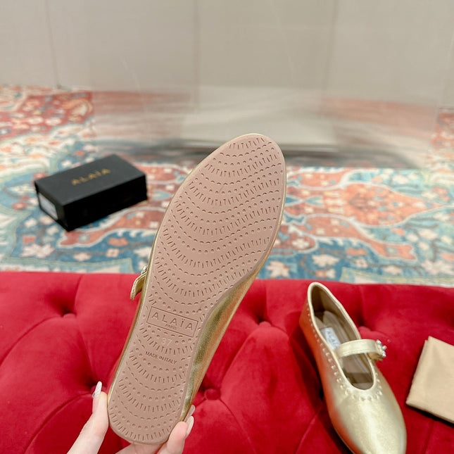 ALAIA MARY JANE IN GOLD LAMBSKIN WITH GOLD HARDWARE