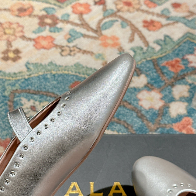 ALAIA MARY JANE IN SILVER LAMBSKIN WITH SILVER HARDWARE