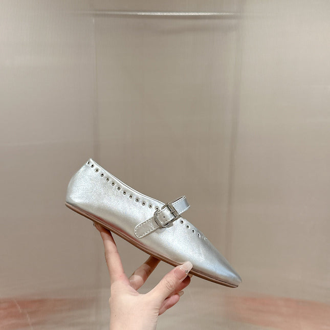 ALAIA MARY JANE IN SILVER LAMBSKIN WITH SILVER HARDWARE