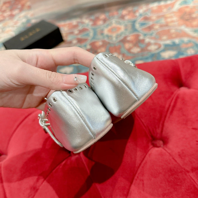 ALAIA MARY JANE IN SILVER LAMBSKIN WITH SILVER HARDWARE
