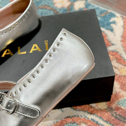 ALAIA MARY JANE IN SILVER LAMBSKIN WITH SILVER HARDWARE
