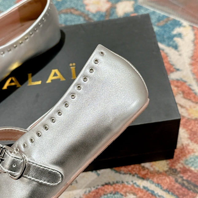 ALAIA MARY JANE IN SILVER LAMBSKIN WITH SILVER HARDWARE